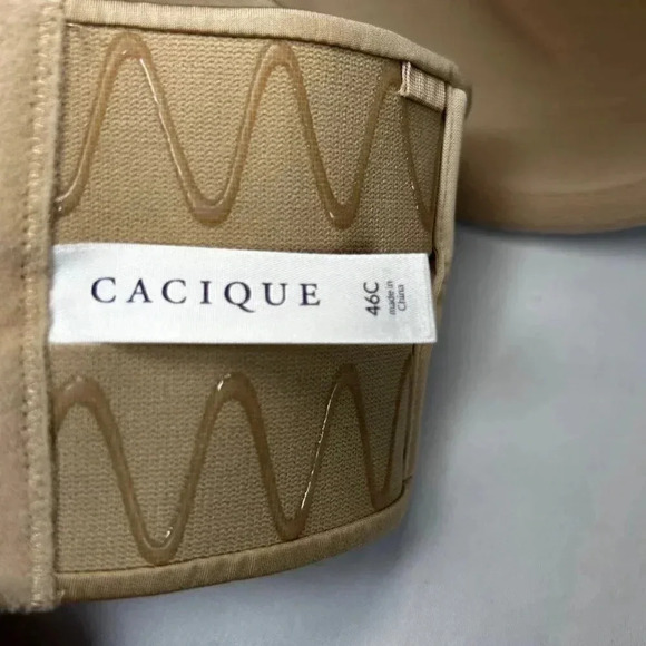 Cacique Size 46C Strapless Underwire Bra 5 Hook Tan Beige Balconette Silicone - Picture 5 of 8